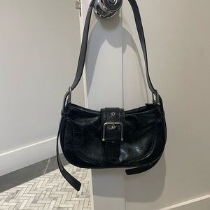 Tiffany & Fred Black Leather Shoulder Bag with Buckle Strap